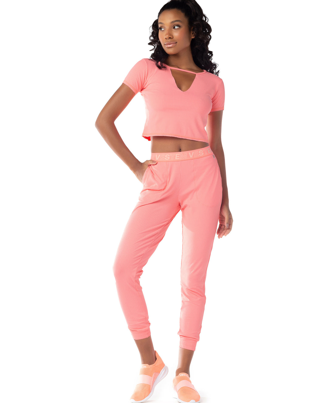 Neon pink track pants